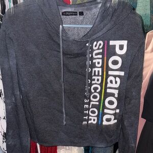 Polaroid Dark Gray Hoodie with Vertical Logo and Rainbow Stripes